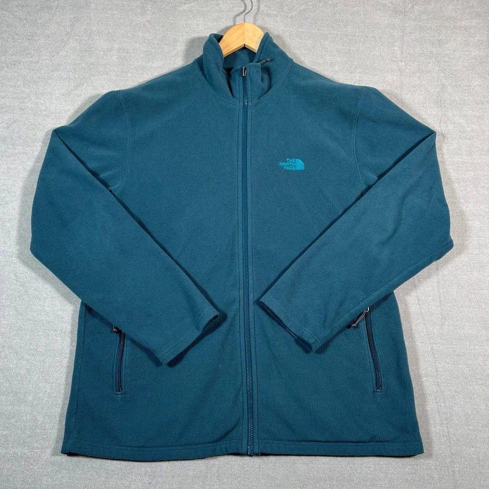 The North Face TKA 100 Full Zip Fleece Jacket Mens Large Blue Teal Polyester